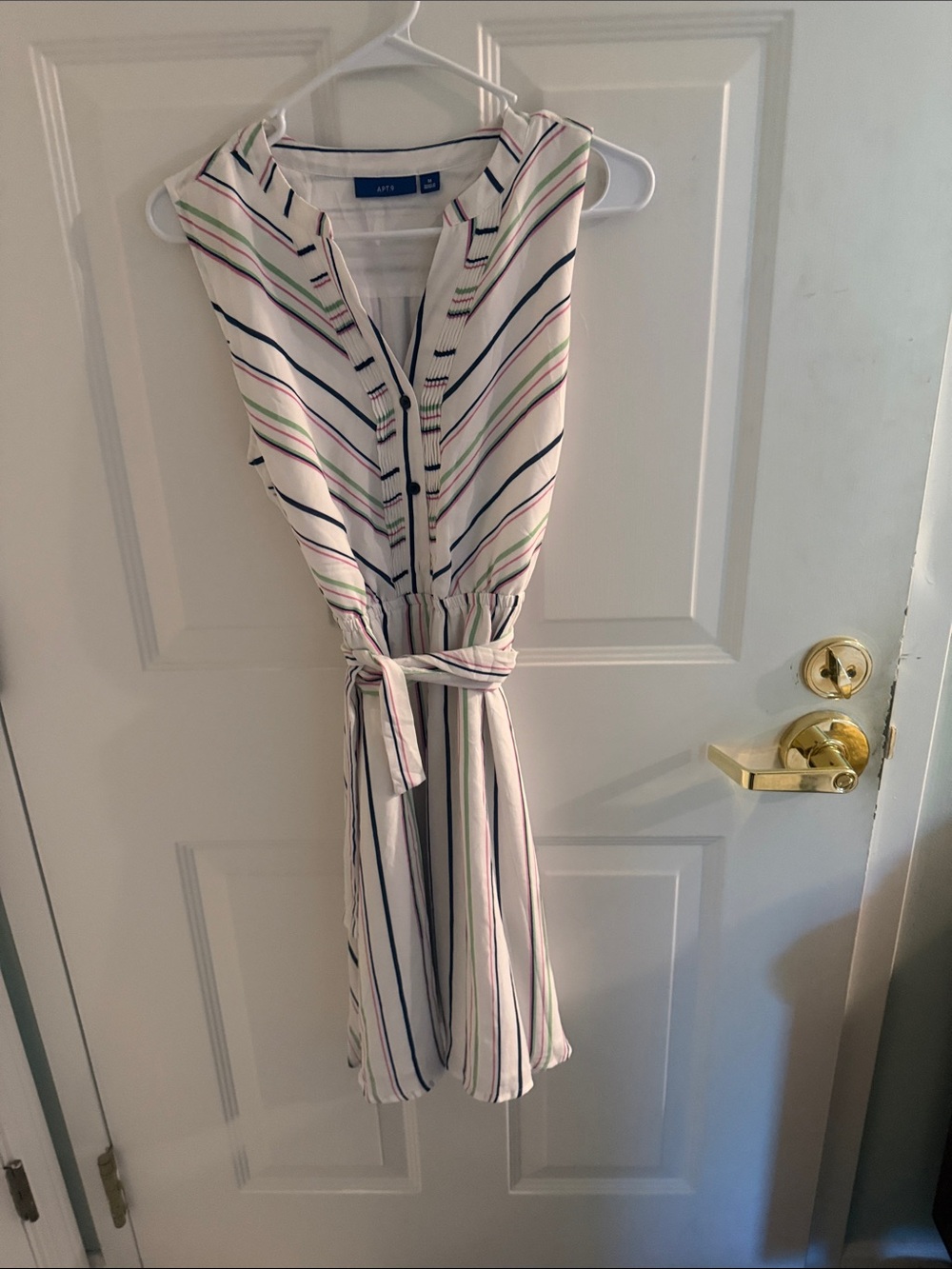 Apt. 9 White Sleeveless Striped Midi Dress with Tie Waist